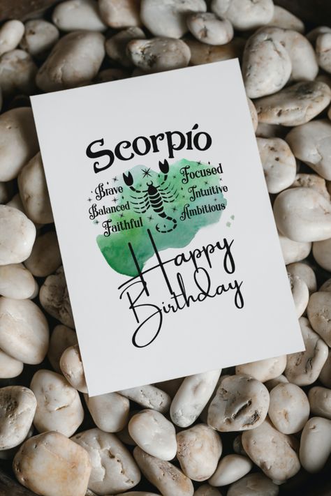 Zodiac Birthday Cards, Green Watercolor Background, Zodiac Sign Scorpio, Scorpio Gifts, Scorpio Zodiac Sign, Scorpio Birthday, Last Minute Birthday Gifts, The Scorpio, Zodiac Signs Scorpio