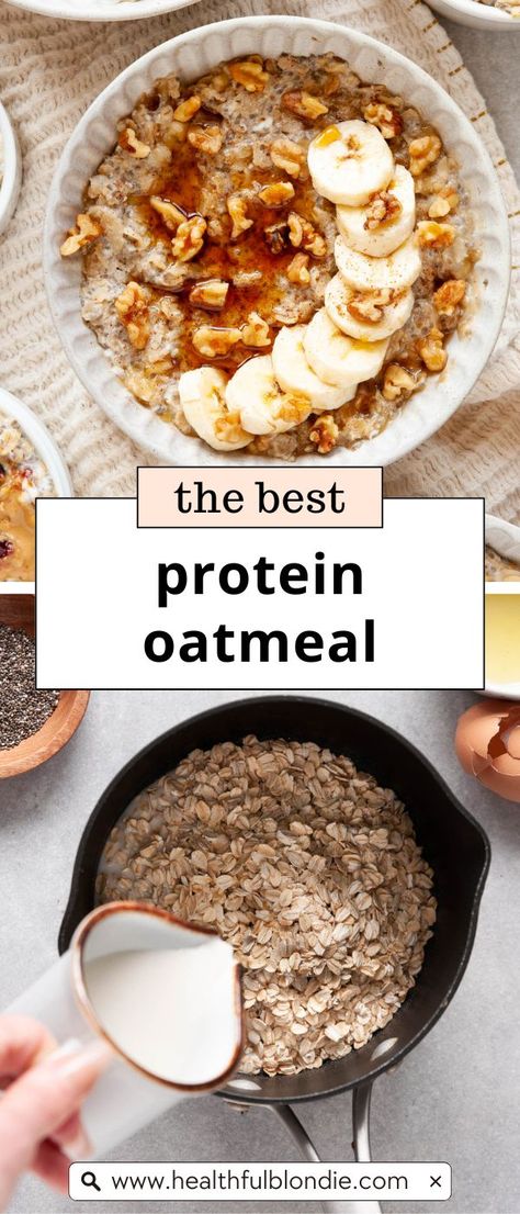 Fluffy, high-protein egg white oatmeal with six delicious flavors. This quick, healthy, gluten-free breakfast is made in just 5 minutes—no added sugar or protein powder is needed! Egg Whites In Oatmeal, High Protein No Egg Breakfast, Protein Powder Breakfast Recipes, Protein Breakfast No Eggs, High Protein Egg Breakfast, Gut Friendly Breakfast, High Protein Breakfast No Eggs, Protein Powder Oatmeal, Egg White Oatmeal