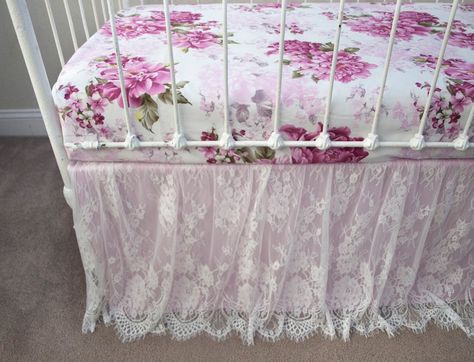 Baby Girl Bedding with Lace Skirt Farmhouse baby bedding | Etsy Nursery Farmhouse, Bedding Toddler, Crib Fitted Sheet, Toddler Sheets, Crib Skirt, Crib Skirts, Mini Crib, Floral Nursery