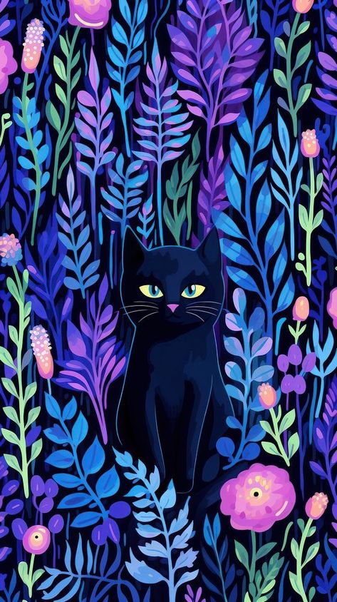 Cat and flower pattern cartoon mammal. | premium image by rawpixel.com / Miiruuku Cats And Flowers Wallpaper, Halloween Flowers Wallpaper, Cartoon Cat Wallpaper Iphone, Cartoon Cat Wallpaper, Cats Wallpaper Aesthetic, Cat Wallpaper Iphone, Floral Pattern Illustration, Cat Pattern Wallpaper, Iphone Wallpaper Cute