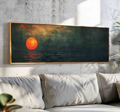 FrameOrWall - Etsy UK Masculine Gallery Wall Art, Wall Art High Ceilings Living Rooms, Mid Century Modern Framed Art, Modern Art Frames, Abstract Art Dark Colors, Large Painting For Living Room, Sunset Wall Art Minimal, Wall Art Behind Bed Master Bedrooms, Vintage Print Aesthetic