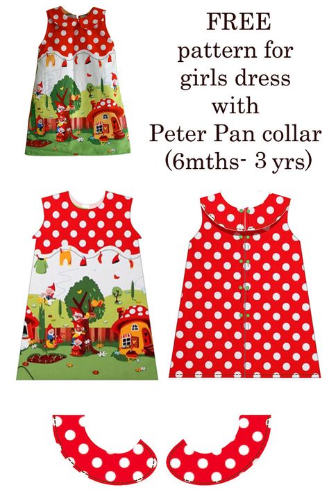 FREE girls dress sewing pattern. This cute dress with a Peter Pan collar fits size 6 mths to 3yrs. Free baby girl dress sewing pattern. Free sewing pattern for a toddlers dress. Easy dress sewing pattern for girls. #SewModernKids #FreeSewingPattern #EasySewingPattern #GirlsDressPattern #FreeDressSewingPattern #FreeDressPattern Peter Pan Dress Pattern, 2t Dress Pattern Free, Baby Dress Patterns Free Printable, Free Girls Dress Sewing Pattern, Girl Dress Sewing Pattern, Girls Sewing Patterns Free, Toddler Dress Pattern, Girls Dress Pattern Free, Toddler Sewing Patterns