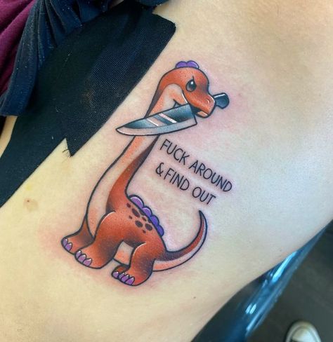 Colour Tattoos, Colour Tattoo, Dinosaur Cartoon, Bestie Tattoo, Cartoon Tattoo, Dinosaur Tattoos, Cute Tattoo, Cartoon Tattoos, Thanks For Coming