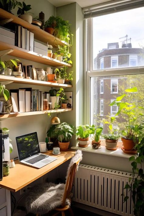 Perfect Study Space, Interior Design Student Room, Small Creative Office Space, Student Spaces Design, Cute Study Space, Calm Study Room, Students Room Ideas, Home Office With Lots Of Windows, Student Office Ideas