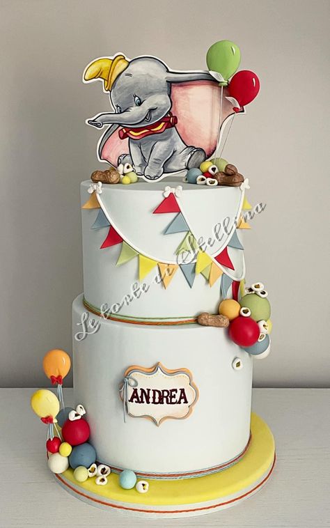 Baby Birthday Balloon, Dumbo Cake, Dumbo Birthday, Dumbo Birthday Party, Girl Shower Themes, Prince Baby Shower, Baby Boy Cakes, Creative Birthday Cakes