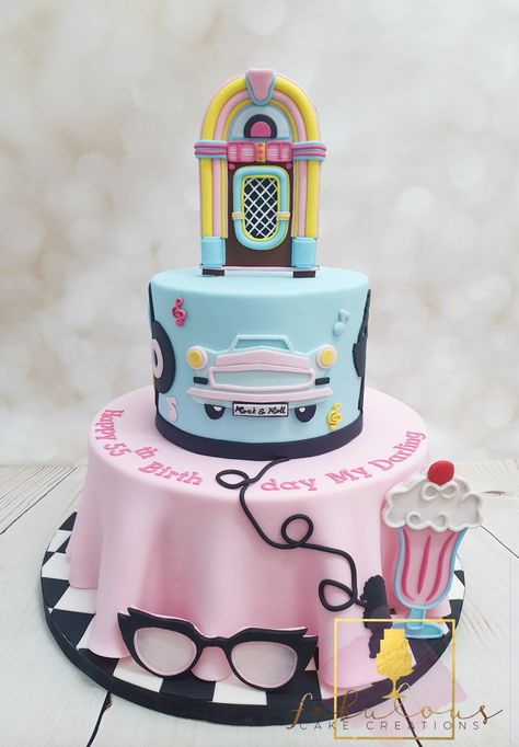 Sock Hop Cake Ideas, 50s Themed Birthday Cake, Grease Birthday Cake, 50s Themed Cake, 50s Birthday Cake, Grease Cake, Diner Cake, Grease Themed Parties, Grease Theme