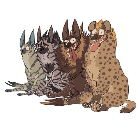 Hyenas: Spotted Hyena, Brown Hyena, Striped Hyena, and Aardwolf Hyena Illustration, Brown Hyena, Striped Hyena, Spotted Hyena, Canine Art, Wild Dogs, Animal Sketches, Arte Fantasy, Hyena