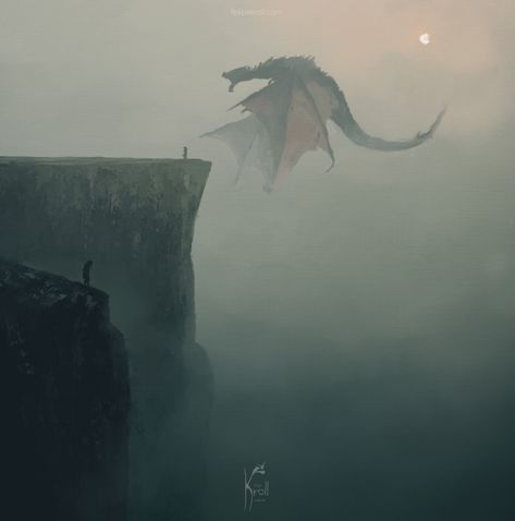 ArtStation - The Offering, Felipe Kroll Dragon Landscape, Landscape Concept Art, Boom Studios, Landscape Concept, The Cliff, Dragon Drawing, Fantasy Dragon, Fantasy Aesthetic, Mystical Creatures