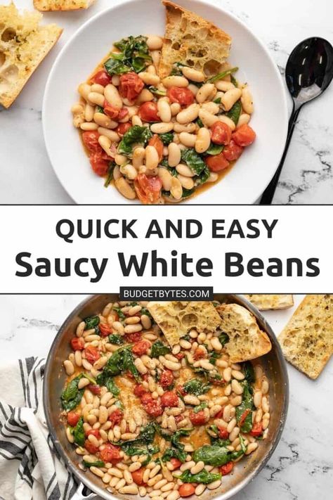 Shrimp White Beans, Saucy Beans, Spinach And Beans, White Beans And Spinach, Iron Meals, Italian Spinach, Easy Meals Healthy, Garbanzo Bean Recipes, Recipes With Kidney Beans