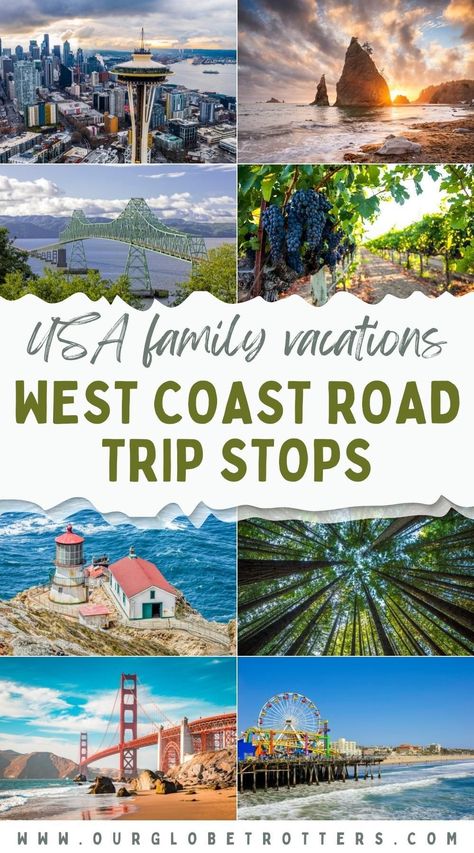 Planning a road trip along the US West Coast? 14 unmissable highlights to include when planning your itinerary. Includes best route to take road tripping west coast USA and plenty of inspiration for your next family vacation | US Vacation Ideas | Our Globetrotters - Adventurous Family Travel Blog Best Out West Road Trip, West Coast Family Vacation, Canada West Coast Road Trip, West Coast Vacation Ideas, Road Trip West Coast, Road Trip Stops, Family Vacations Usa, Adventurous Family, Washington Vacation