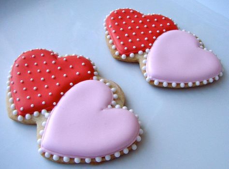 double hearts from OhSugar Sugar Cookie Hearts, Double Heart Cookies, Double Heart Sugar Cookies Decorated, Double Heart Sugar Cookies, Double Heart Decorated Cookies, Heart Cookies Decorated, Valentine’s Day Cookies Decorated Buttercream, Large Heart Cookie Valentines Day, Heart Sugar Cookie