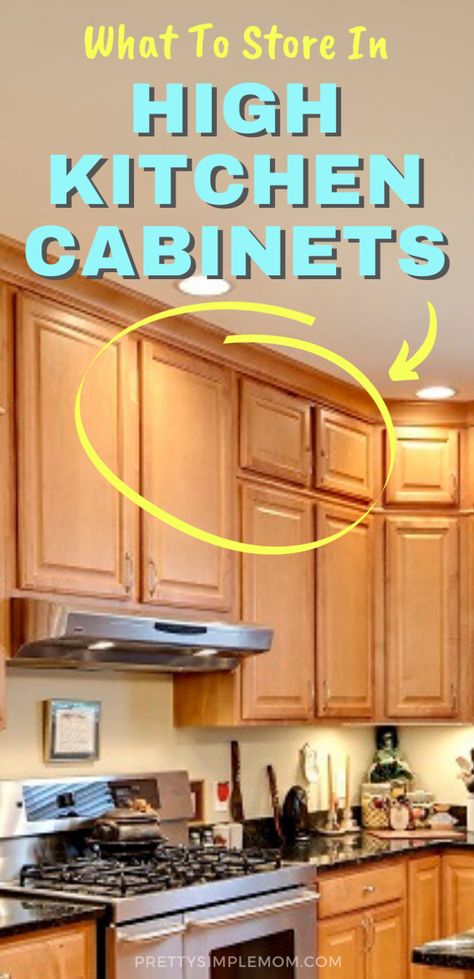 Use all that beautiful storage space in your kitchen, even the awkward areas in high cabinets. There are lots of things you can use them for. Check out some rules of thumb and what other people are keeping there. #whattostoreinhighkitchencabinets #storageideasforhighkitchencabinets Kitchen Top Cabinet Organization, Top Cabinet Organization Kitchen Storage, Where To Store Things In Kitchen Cabinets, What To Put In Upper Kitchen Cabinets, Tall Kitchen Cabinets Organization, High Cabinet Organization, What To Put In High Kitchen Cabinets, Top Cabinet Storage Ideas, High Cupboard Storage Ideas