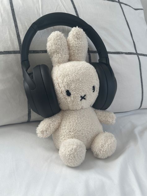 miffy headphones cute aesthetic Stuffed Animal, Headphones, Bed, White