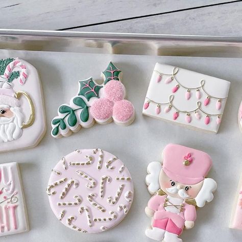 Pink Nutcracker Cookies, Pink Christmas Cookies, Christmas Stocking Cookies, Dreaming Of A Pink Christmas, Christmas Cookie Party, A Pink Christmas, Pink Cookies, Party Cookies, Ornament Cookies