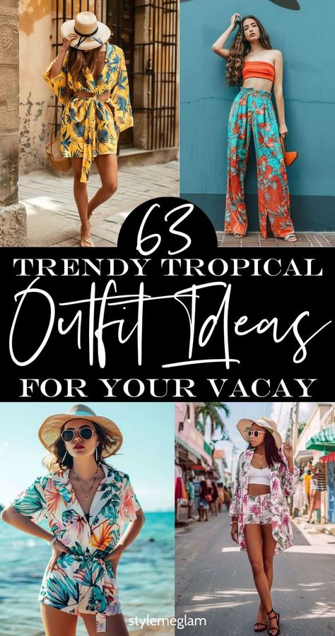 63 Trendy Tropical Outfit Ideas For Your Next Vacation Tropical New Years Eve Outfit, Tropical Outfit Ideas Party, Tropical Outfit Aesthetic, Tropical Birthday Outfit, Tropical Outfit Ideas, Old Money Look, Tropical Outfits, Tropical Vacation Outfits, Tropical Romper