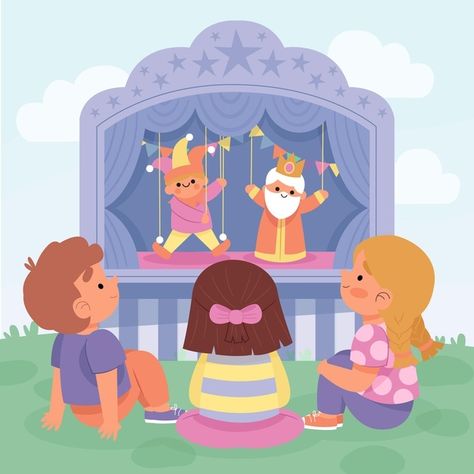 Puppet Show Illustration, Puppet Show Drawing, Puppet Illustration, Puppet Show For Kids, Kids Got Talent, Theatre Drawing, Theatre Illustration, Delhi Tourism, Toy Theatre