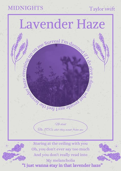 Taylor Swift Posters Purple, Midnights Tracklist, Midnights Taylor Swift, Midnights Taylor, Song Posters, Violet Aesthetic, Taylor Songs, Lavender Haze, Library Aesthetic