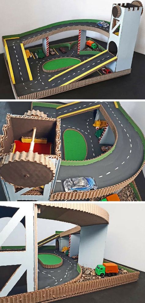 This DIY cardboard parking garage will make a great gift for a car-mad toddler or preschooler. Watch the video to see how simple it is to put together! Cardboard Garage, Car Cardboard, Kids Garage, How To Tattoo, Diy Toys Car, Diy Cardboard Toys, Toy Car Garage, Watch Car, Cardboard Fireplace