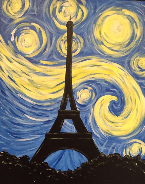 فنسنت فان جوخ, Eiffel Tower Painting, Eiffel Tower Art, Starry Night Art, Starry Night Painting, Paris Painting, Arte Van Gogh, Paint Nite, Soyut Sanat Tabloları