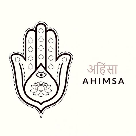 ahimsa: nonviolence to all living beings Ahimsa Tattoo, Yamas And Niyamas, Simple Tats, Yoga Sutras, Symbol Tattoo, India Independence, Bhakti Yoga, Symbol Tattoos, Neon Aesthetic