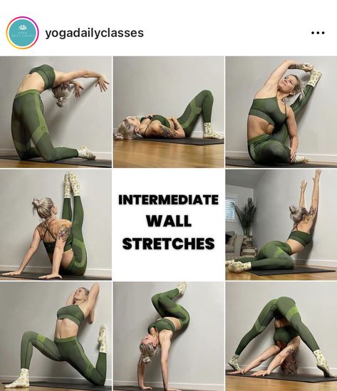 Fun Yoga Sequence, Wall Stretches, Intermediate Yoga Poses, Hata Yoga, Yoga Flexibility, Wall Yoga, Yoga Information, Yoga Daily, Yoga Poses Advanced