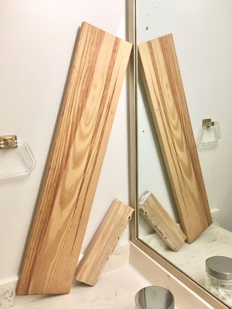 Frame a Builder-Grade Mirror - DIY - Bean In Love Mirror Brackets, Speed Square, Chop Saw, Build A Frame, Builder Grade, Diy Mirror, Painters Tape, Mitered Corners, Kids' Bathroom