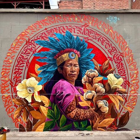 Street Art Wiki | By @smoke.ms and @zelvauno in Supe, Peru for @concrearte.pe. | Facebook Street Art Graffiti Murals, Aztec Paintings, Mexican Paintings, Street Wall Art, 2023 Photo, Mexico Art, Amazing Street Art, Mural Ideas, Graffiti Murals