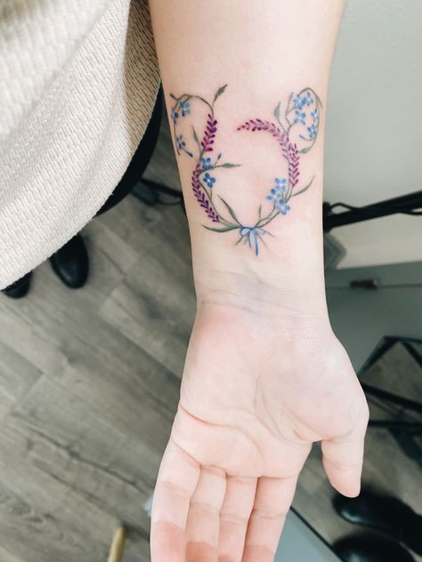 Lavender floral Mickey tattoo Hidden Mickey Flower Tattoo, Floral Mickey Tattoo, Floral Disney Tattoo, Disney Floral Tattoo, Hidden Disney Tattoo, Hidden Mickey Tattoo, Disney Inspired Tattoo, Vintage Mickey Art, Disney Inspired Tattoos