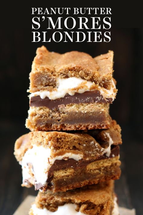 Blondies Dessert, Peanut Butter Smores, Peanut Butter Blondies, Butterscotch Blondies, Blondie Recipes, Easy Homemade Desserts, Smores Dessert, Hershey Chocolate Bar, Homemade Recipes Dessert