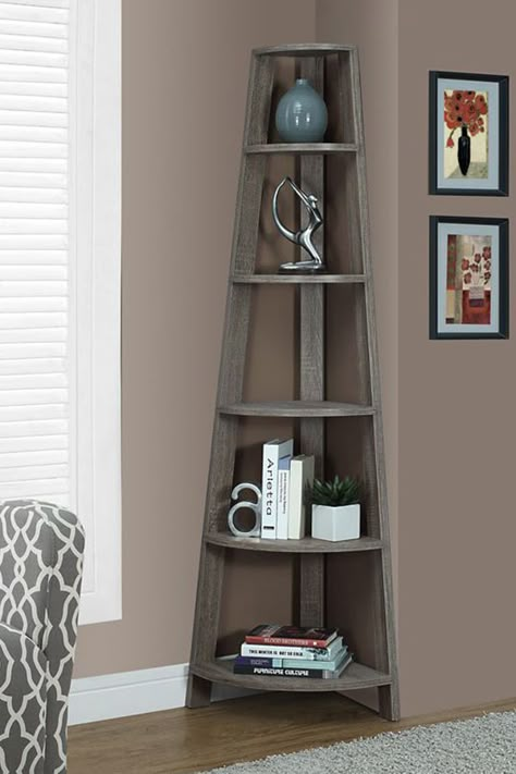 Designed with practical style, this bookshelf has plenty of room to store all your favourite titles. Wicker Shelf, Corner Bookshelves, Corner Shelf, Shelf Design, My New Room, Display Cabinet, Living Room Inspiration, Decoration Design, Home Fashion