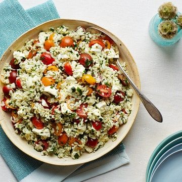 Feta Rice, Rice With Tomatoes, Herbed Rice, Epicurious Recipes, Tomatoes And Feta, Cherry Tomato Recipes, Caprese Salad Recipe, Cherry Tomato Pasta, Bbq Side Dishes