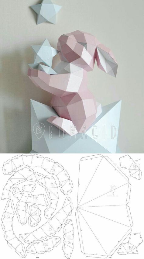 Rabbit Paper Craft, Paper Rabbit, Craft Origami, Star 3d, Paper Bunny, 3d Paper Art, Folding Origami, Instruções Origami, Origami Paper Art