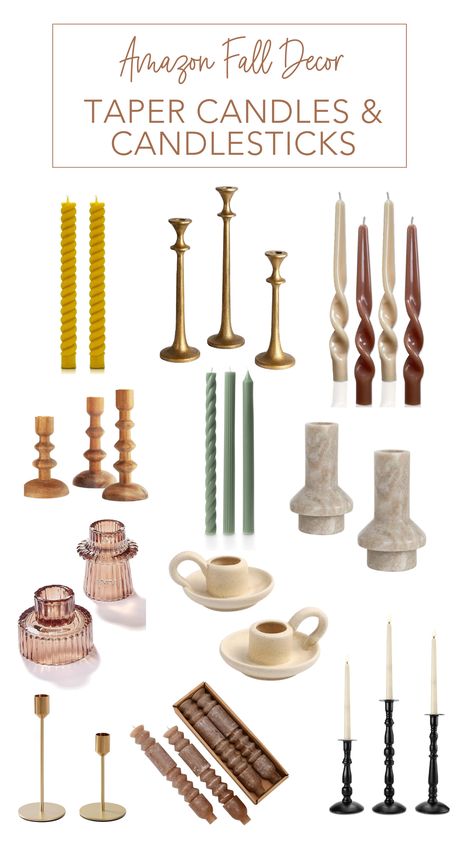 Nothing creates warm and cozy vibes quite like the flicker of candlelight. We love the look of earth-toned candlesticks and especially ones with unique shapes & textures! How To Style Candlesticks, Candlestick Decor Ideas, Amazon Fall Decor, Candle Stick Decor, Tapered Candles, Fall Decor Ideas, Unique Shapes, Cozy Vibes, Taper Candles