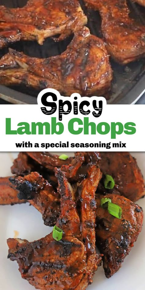 Spicy lamb chops are a delicious easy dinner recipe. Lamb chops combined with aromatic seasoning and finished off with a little bbq sauce. Spicy Lamb Chops, Lamb Chop Recipes Baked In Oven, Recipes Lamb Chops, Marinade For Lamb Chops, Balsamic Lamb Chops, Lamb Seasoning, Lamb Meals, Bbq Lamb Chops, Marinated Lamb Chops