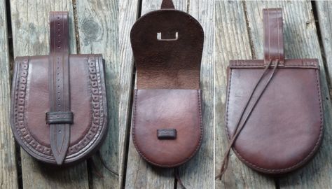 Sam's small Birka style leather pouch. Belt Pouches, Viking Belt, Viking Garb, Leather Hip Bag, Leather Craft Patterns, Handmade Purses, Belt Pouch, Leather Projects, Hip Bag