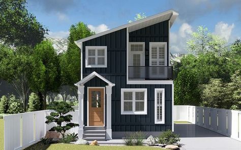 Beach-inspired design with a loft area for added functionality and charm. Tiny House Camper, Sims Inspiration, Narrow Lot House, Narrow Lot House Plans, Minimal House, Small House Layout, Two Story House Plans, Best Tiny House, Building A Tiny House