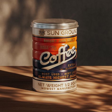 Pack of the Month: Roaster Works With Studio MPLS to Bring Its Coffee Tins to Bold, Retro Life | Dieline - Design, Branding & Packaging Inspiration Coffee Brand Packaging, Tin Photography, Retro Packaging Design, Counter Culture Coffee, Tin Packaging, Illy Coffee, Coffee Brands, Retro Packaging, Coffee Tin