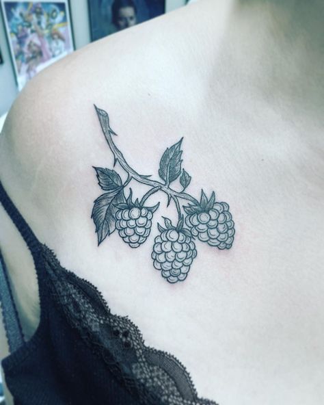 Blackberry Stamp Tattoo, Raspberry Tattoo Black, Wild Blackberry Tattoo, Raspberry Branch Tattoo, Raspberry Tattoo Minimalist, Blackberry Branch Tattoo, Bramble Tattoo, Raspberry Tattoos, Raspberry Branch