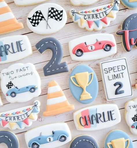 Race Car Theme Birthday Cookies, Too Fast Birthday Cookies, 2 Fast Birthday Party Cookies, Race Car Cookies Royal Icing, Racing Birthday Cookies, 2 Fast 2 Curious Cookies, Race Car Cookie, Two Fast Two Curious Cookies, Two Fast Sugar Cookies