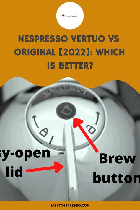 Yellow Nespresso machine with its lid open and an arrow pointing to the brew button, with text comparing Nespresso Vertuo and Original models. Coffee Terms, Nespresso Original, Nespresso Vertuo, Coffee Origin, How To Make Ice Coffee, Nespresso Pods, Pod Coffee Makers, Nespresso Machine, Coffee Facts