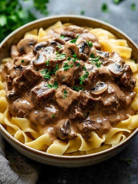 Classic Beef Stroganoff: A Hearty and Creamy Comfort Dish - Greenku Recipes Beef Stroganoff Half Baked Harvest, Short Rib Stroganoff Recipe, Beef Stroganoff Over Mashed Potatoes, Braised Beef Stroganoff, Recipes For Beef Stroganoff, Beef Stroganoff With Tomato Paste, Home Made Beef Stroganoff Recipe, Homemade Beef Stroganoff Recipe, Instapot Beef Stroganoff