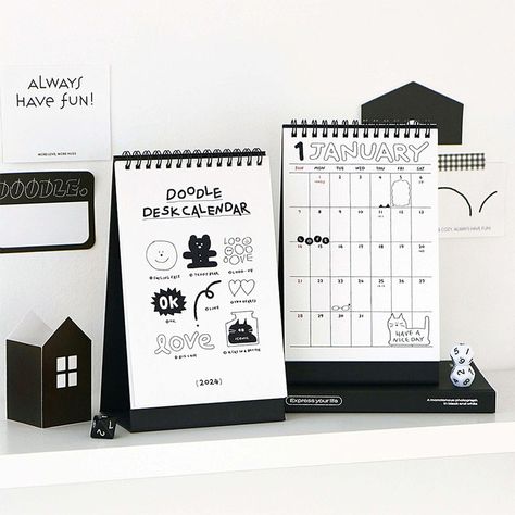 2024 Doodle Monthly Standing Flip Desk Calendar Flip Desk Calendar, Flip Desk, Small Calendar, Easel Calendar, Flip Calendar, 달력 디자인, Notes Stationery, Korean Stationery, Mini Calendars