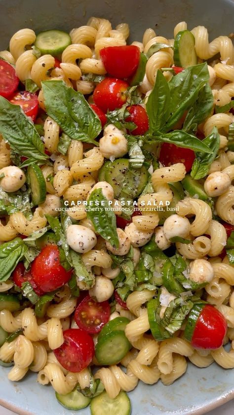 making it a pasta salad summer like @babytamagooo 🫶🏼🍅🥒🌿 this one is so quick to throw together and delicious!! for the pasta salad: 12oz… | Instagram She’ll Pasta Salad, Quick Dinner Ideas Pasta, Easy Lunch Options, Best Cold Pasta Salad Recipes Summer, Italian Cold Pasta Salad, Different Pasta Salads, Pasta Cucumber Salad, School Lunch Salad, Low Cal Pasta Salad