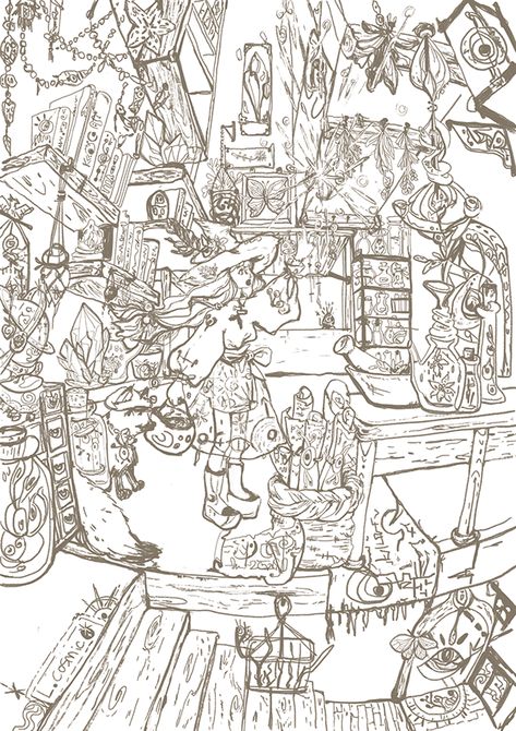 Apothecary Coloring Page, Digital Art Coloring, Drawing Digital Art, Drawing Digital, Make Color, Colouring Pages, Apothecary, Coloring Page, Coloring Pages