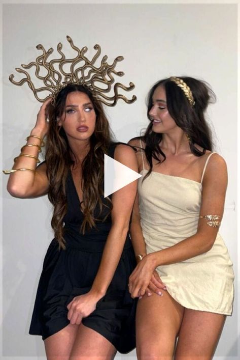 ▷▷ goddess halloween costume idea - Medusa and Athena Greek Goddess Halloween Costume! 2 person costume ideas for girl best friends, easy costume ideas for women, college girl halloweekend costume #duocostumes #bffcostumeideas halloween costume ideas women, halloween costume ideas, ..? 2 Person Costume Ideas, Easy Duo Costumes, Greek Goddess Halloween Costume, Medusa And Athena, Greek Goddess Halloween, Greek Goddess Costume Halloween, Fun Halloween Outfits, Goddess Halloween Costume