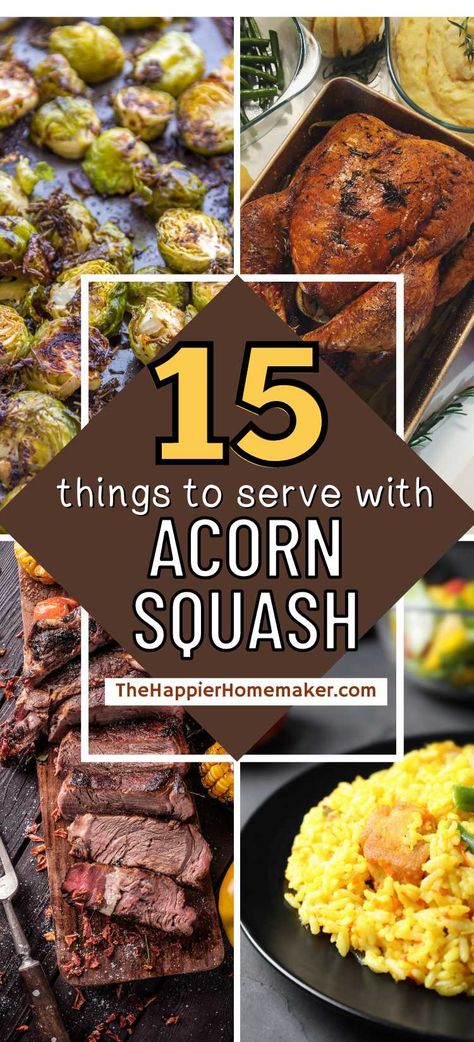 Wondering what to serve with acorn squash? From veggies sides to protein-packed meat dishes, these are 15 of our favorite pairings for this winter squash. Chicken With Acorn Squash, Acorn Squash Meals Dinners, Meals With Acorn Squash, Acorn Squash Side Dish Recipes, What To Serve With Acorn Squash, Carnival Squash, Maple Glazed Carrots, Broccoli Dishes, Acorn Squash Recipes