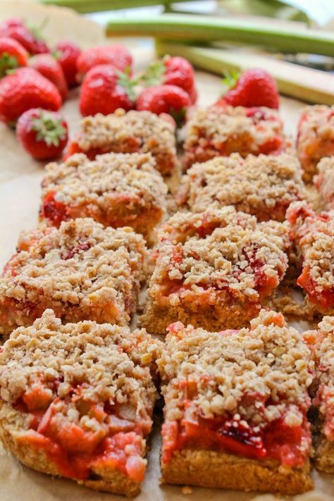 Strawberry Rhubarb Bars::Gluten Free & Vegan | asaucykitchen.com Strawberry Rhubarb Bars, Gluten Free Low Fodmap, Rhubarb Bars, Rhubarb Recipes, Low Fodmap Recipes, Fodmap Recipes, Strawberry Rhubarb, Gf Recipes, Vegan Treats