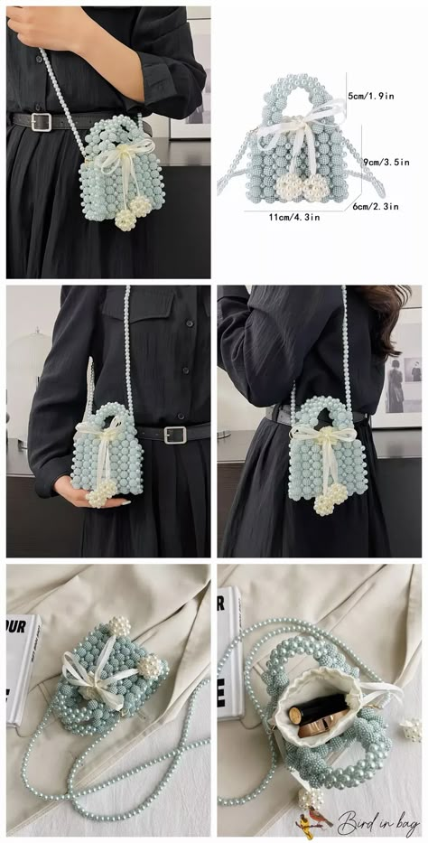 Bird in Bag – Faux Pearl Beaded Fashionable Necklace – Bird in Bag Crochet And Beads Ideas, Pearl Bead Bag, Pearl Bag Pattern, Beaded Bag Pattern, Beaded Bags Pattern, Beads Bags Handmade, Beads Bag, Hand Beaded Bag, Diy Crochet Bag