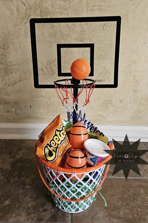 Basketball Easter Basket, Patriotic Wreath Diy, Dollar Tree Easter Basket, Rotating Hair Dryer, Dollar Tree Baskets, Goodie Basket, Diy Basketball, Basketball Senior Night, Dollar Tree Crafts Diy