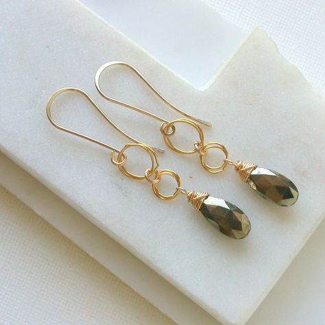 Faceted Pyrite Drop Earrings Pyrite Earrings, Earrings Statement, Wire Earrings, Jewelry Crafts, Statement Earrings, Sterling Silver Earrings, Jewelry Shop, Jewelry Earrings Dangle, Silver Earrings